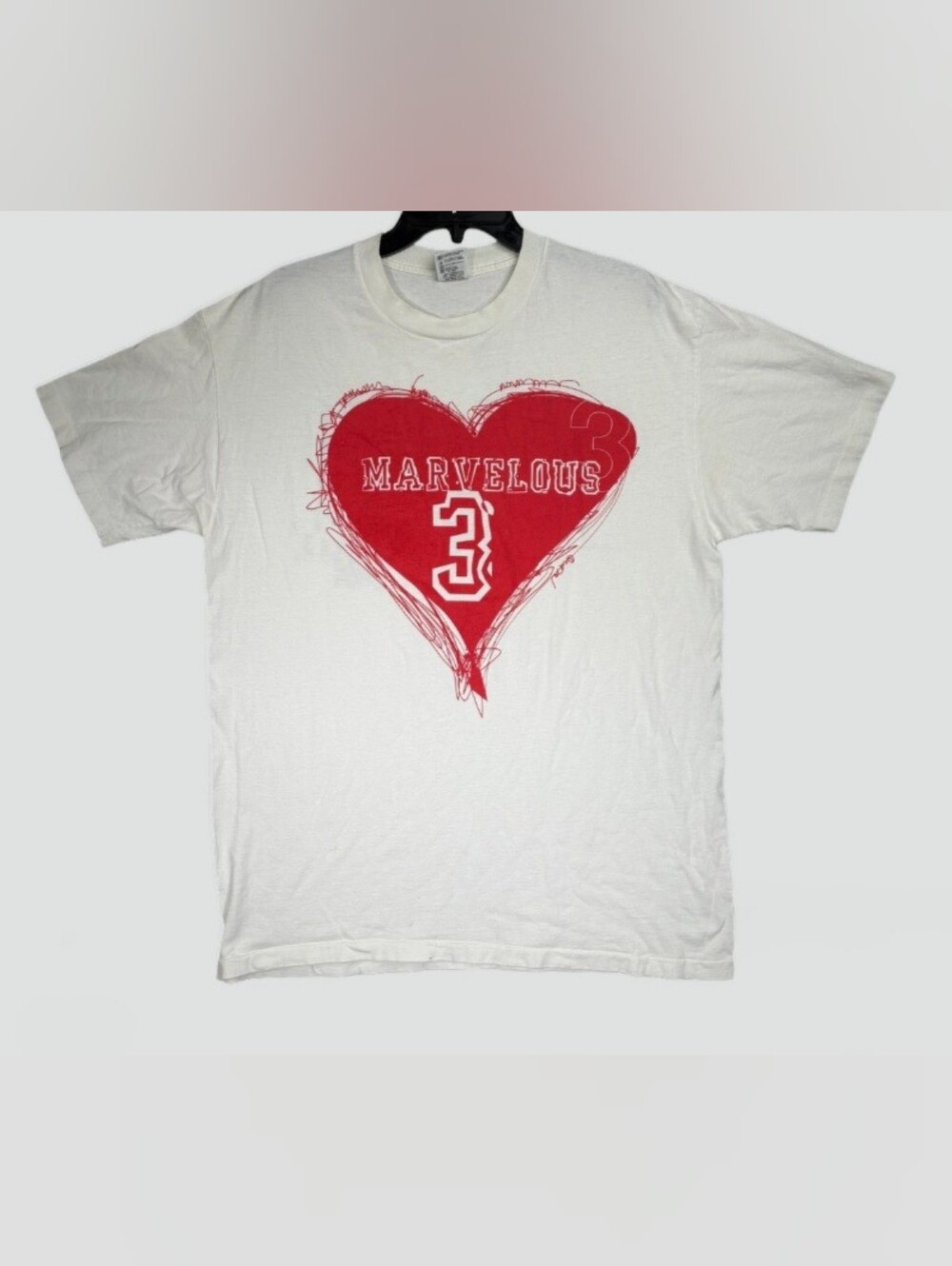 VINTAGE Anvil Marvelous 3 Y2K White Graphic Band T-Shirt.